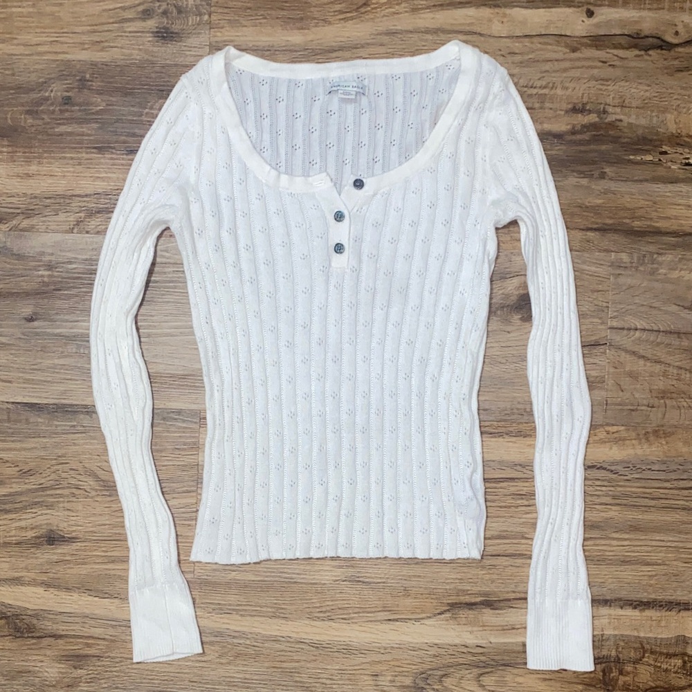 American Eagle White Knit Long Sleeve Top